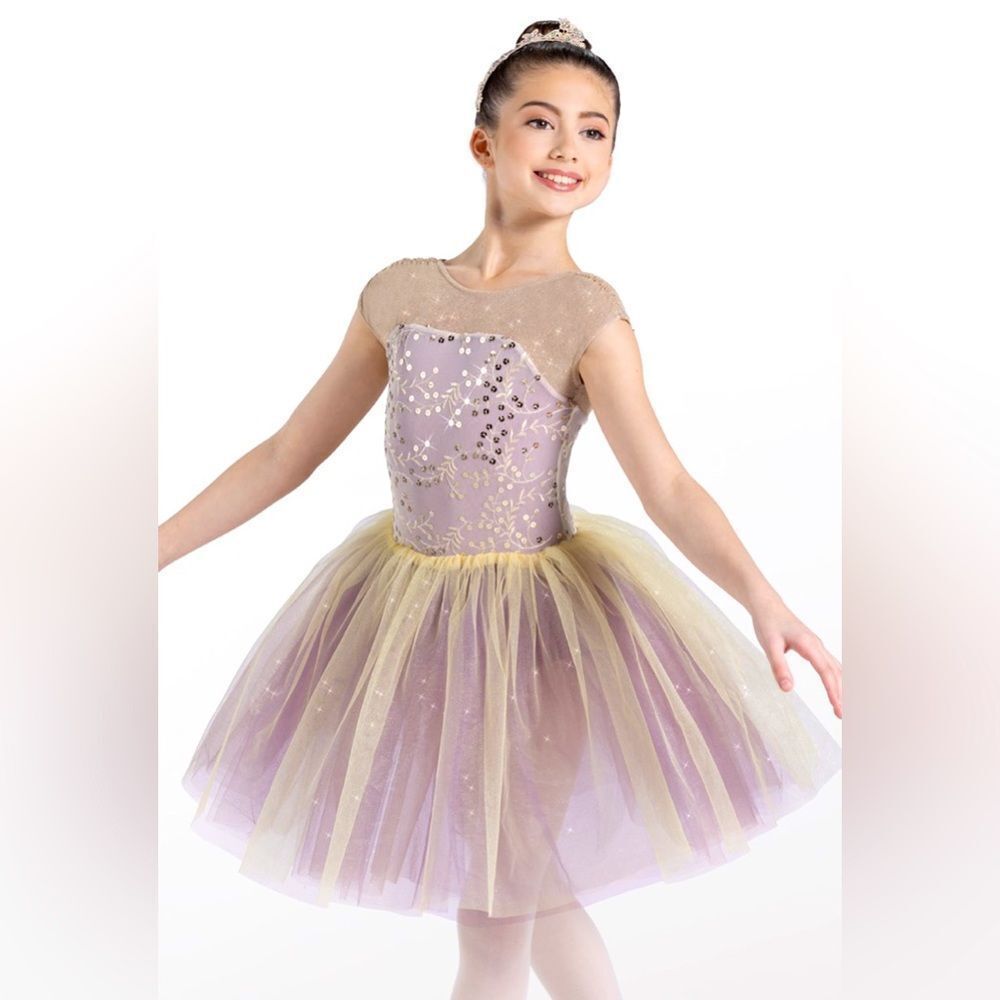 WEISSMAN Time after Time Girl's Ballet Dance Costume Gold & Lavender Size LC​
